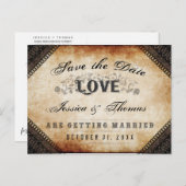 Halloween Bruin Gothic LOVE Save Date Briefkaart (Voorkant / Achterkant)
