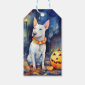 Halloween Bull Terrier met pompoenen eng Cadeaulabel (Voorkant)