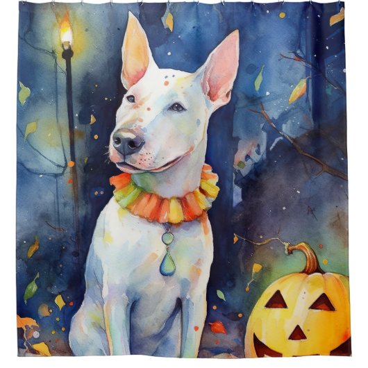 Halloween Bull Terrier met pompoenen eng Douchegordijn (Voorkant)
