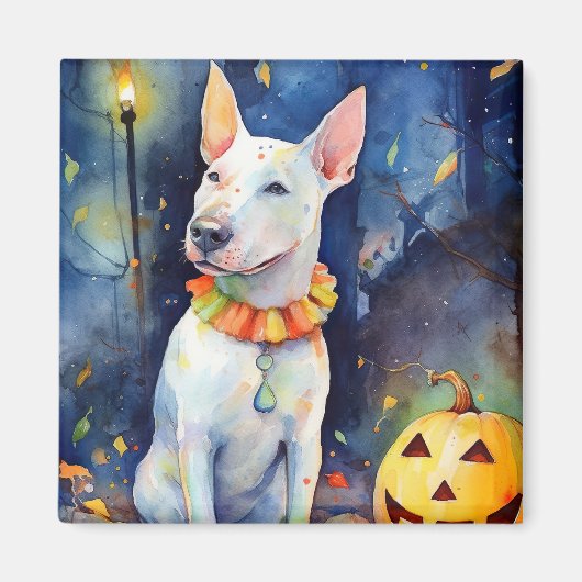 Halloween Bull Terrier met pompoenen eng Magneet (Voorkant)