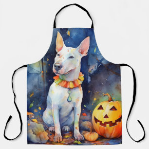 Halloween Bull Terrier met pompoenen eng Schort