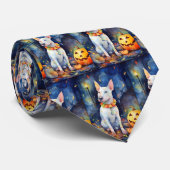 Halloween Bull Terrier met pompoenen eng Stropdas (Opgerold)