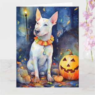 Halloween Bull Terrier Met Pompoenen Griezelen  Kaart