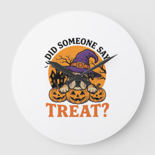 Halloween Bulldog Heks Hond Treat Vintage T-shirt Grote Klok