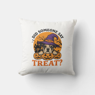 Halloween Bulldog Heks Hond Treat Vintage T-shirt Kussen