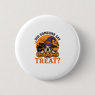 Halloween Bulldog Heks Hond Treat Vintage T-shirt  Ronde Button 5,7 Cm