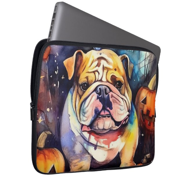 Halloween Bulldog met pompoenen eng Laptop Sleeve (Voorkant Rechts)