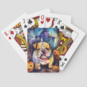 Halloween Bulldog met pompoenen eng Pokerkaarten