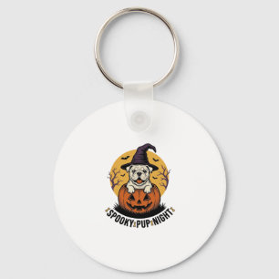 Halloween Bulldog-shirt met vintage pompoen hond A Sleutelhanger