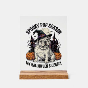 Halloween Bulldog T-shirt Schattige Heks Hond Vint Acryl Bord