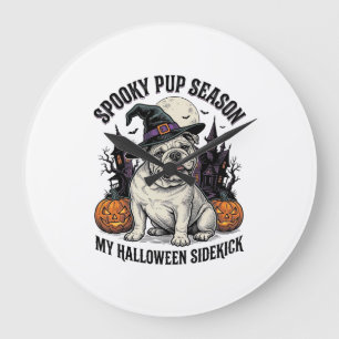 Halloween Bulldog T-shirt Schattige Heks Hond Vint Grote Klok