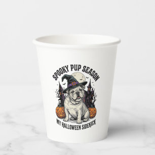 Halloween Bulldog T-shirt Schattige Heks Hond Vint Papieren Bekers