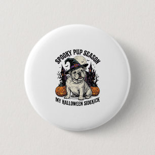 Halloween Bulldog T-shirt Schattige Heks Hond Vint Ronde Button 5,7 Cm