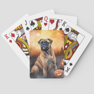 Halloween bullmastiff met pompoenen eng pokerkaarten