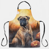 Halloween bullmastiff met pompoenen eng schort (Voorkant)