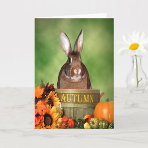Halloween Bunny Sitting in an Autumn Wooden Basket Kaart