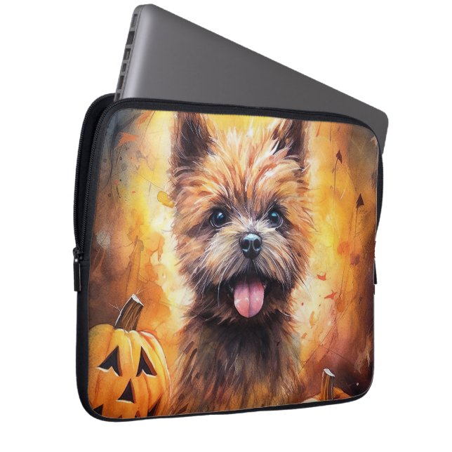 Halloween Cairn Terrier met pompoenen eng Laptop Sleeve (Voorkant Rechts)