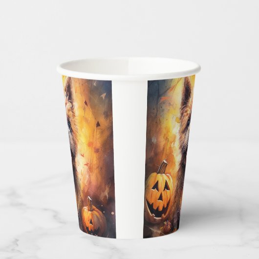 Halloween Cairn Terrier met pompoenen eng Papieren Bekers (Links)