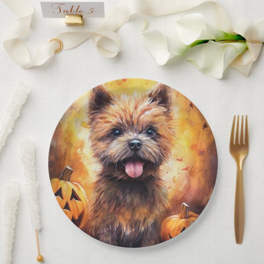 Halloween Cairn Terrier met pompoenen eng Papieren Bordje (Huwelijk)
