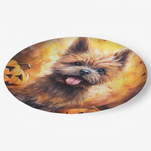 Halloween Cairn Terrier met pompoenen eng Papieren Bordje (Gekanteld)