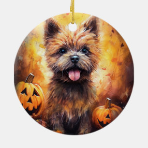Halloween Cairn Terrier Met Pompoenen Griezelen Keramisch Ornament
