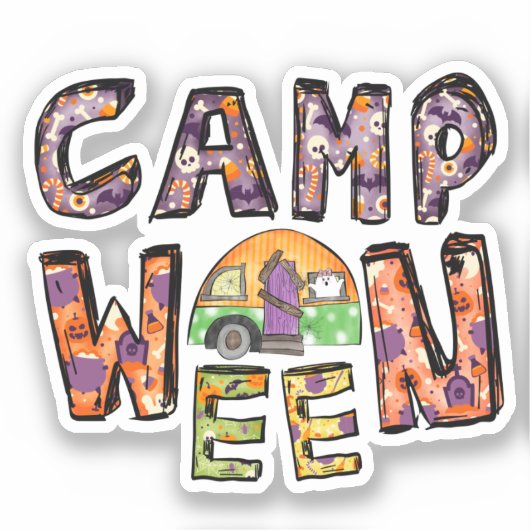 Halloween Camping | Word Pun Sticker (Voorkant)