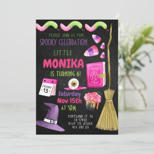 Halloween Candy Witch Anniversaire Invitation (Debout devant)