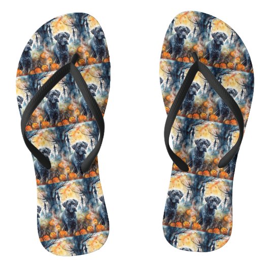 Halloween Cane corso met pompoenen eng Teenslippers (Voetbed)