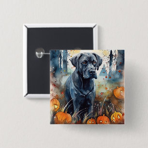 Halloween Cane corso met pompoenen eng Vierkante Button 5,1 Cm