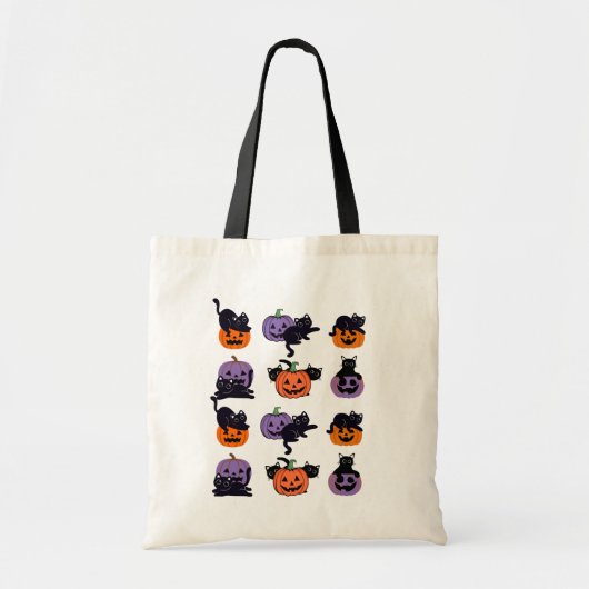 Halloween Canvas tas – Black Cats en PumpkiTote Ba (Voorkant)