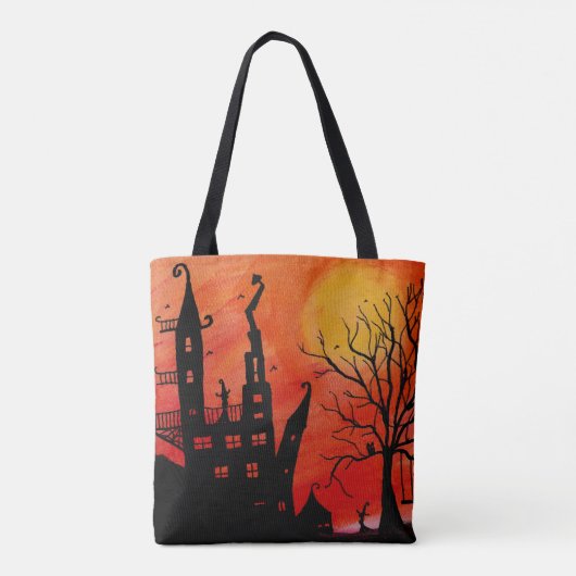 Halloween-Canvas tas in haunted House (Achterkant)