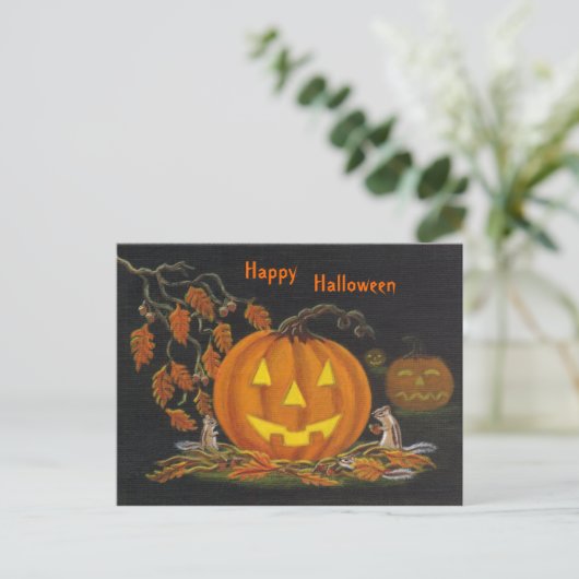 Halloween, carte postale, chipmunk, Jack-o-Lantern (Debout devant)