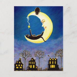 Halloween, carte postale, noir, chat, Salem, étoil