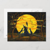Halloween, carte postale, sorcière, noir, chats, c (Devant / Derrière)