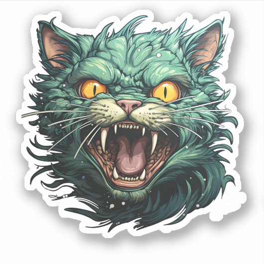 Halloween Cartoon Enge Groene Zombie Cat Sticker (Voorkant)