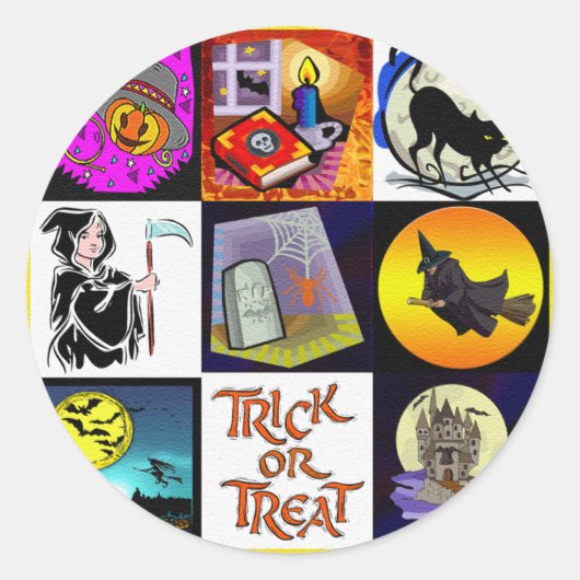 Halloween Cartoon Montage Ronde Sticker (Voorkant)