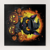 Halloween Cartoon Spooky Witch Cat Legpuzzel (Horizontaal)