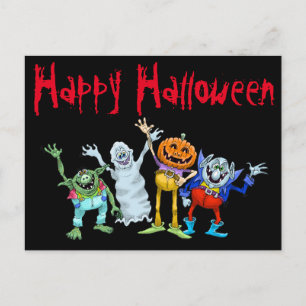 Halloween cartoon wezens die zwaaien, briefkaart. briefkaart