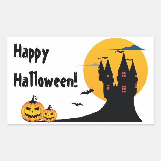 Halloween - Castle, Full Moon, Bats, Pumpkins Rechthoekige Sticker (Voorkant)