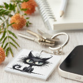 Halloween Cat #14 Digitale kunst Sleutelhanger (Voorkant Rechts)