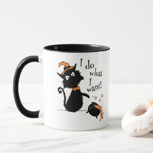Halloween Cat and Cauldron - ik doe wat ik wil. Mok (Met donut)