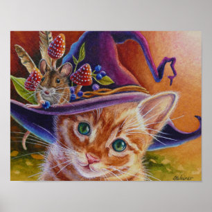 Halloween Cat and Mouse No. 1 Waterverf Art. 11x14 Poster