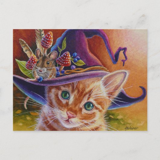 Halloween Cat and Mouse No. 1 Waterverf Art Briefkaart (Voorkant)