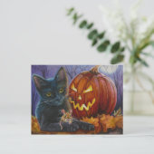 Halloween Cat and Mouse No. 2 Waterverf Art Briefkaart (Staand voorkant)