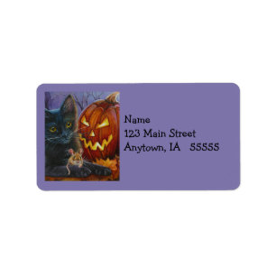 Halloween Cat and Mouse No. 2 Waterverf Art Etiket