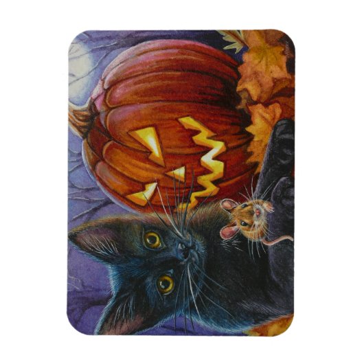 Halloween Cat and Mouse No. 2 Waterverf Art Magneet (Verticaal)