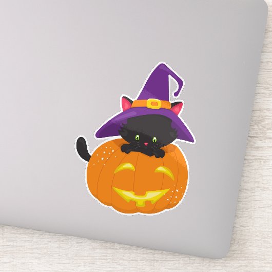 Halloween Cat, Black Cat, heks Pet, pompoen Sticker (Detail)
