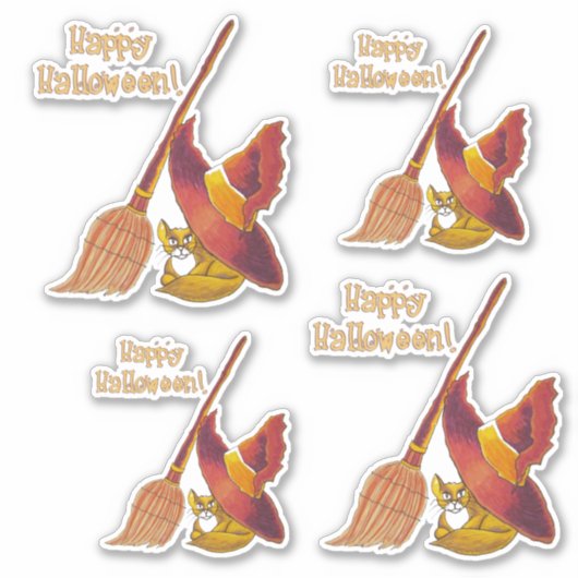 Halloween Cat & Broom Vinyl Cut stickers (Devant)