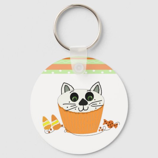 Halloween Cat Cupcake Sleutelhanger (Voorkant)