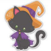 Halloween Cat, Cute Cat, Black Cat, Witch Pet Sticker (Voorkant)